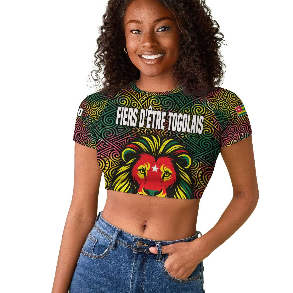 Togo Raglan Cropped T shirt Red Lion Head Design and Traditional African Pattern