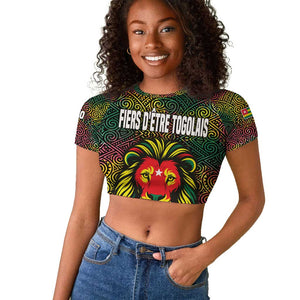 Togo Raglan Cropped T shirt Red Lion Head Design and Traditional African Pattern