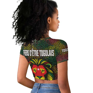 Togo Raglan Cropped T shirt Red Lion Head Design and Traditional African Pattern