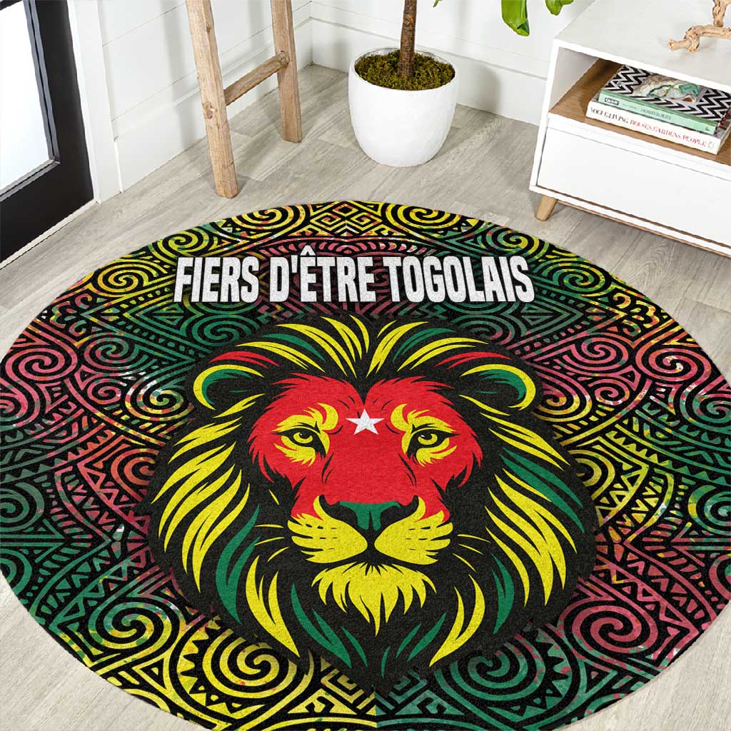 Togo Round Carpet Red Lion Head Design and Traditional African Pattern