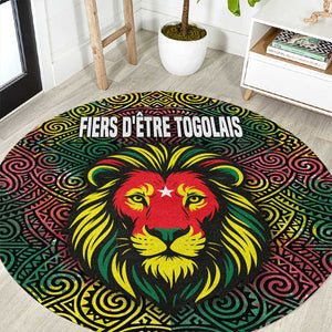 Togo Round Carpet Red Lion Head Design and Traditional African Pattern