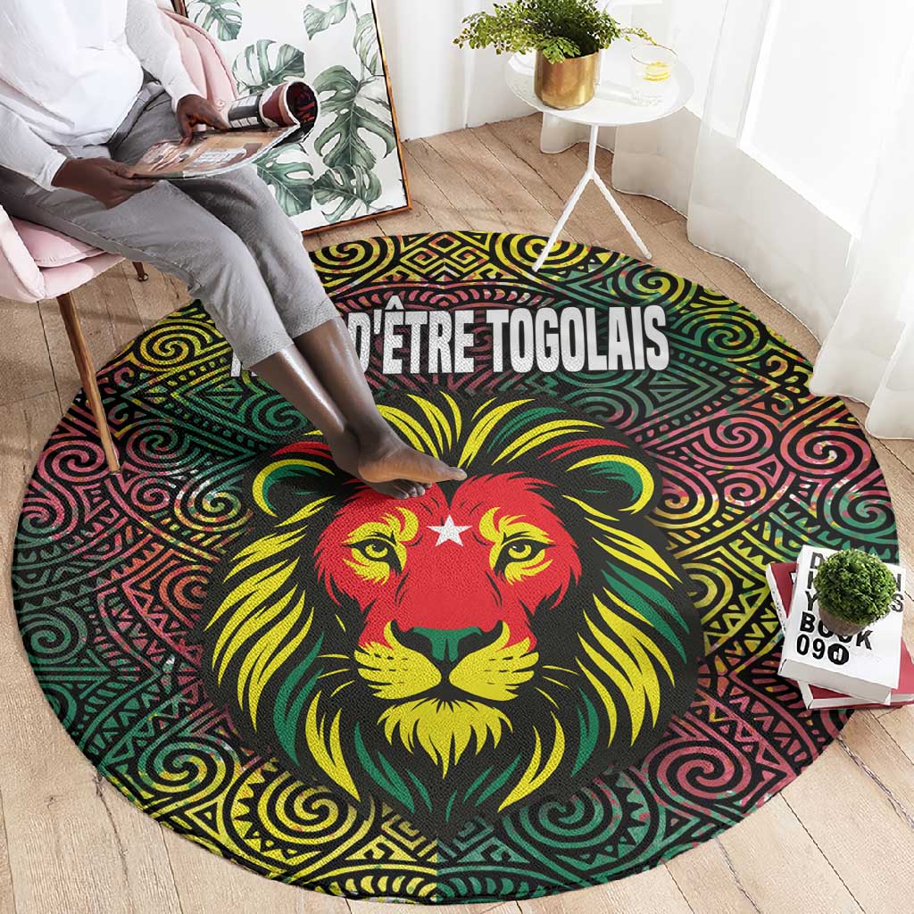 Togo Round Carpet Red Lion Head Design and Traditional African Pattern