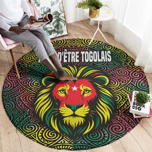Togo Round Carpet Red Lion Head Design and Traditional African Pattern