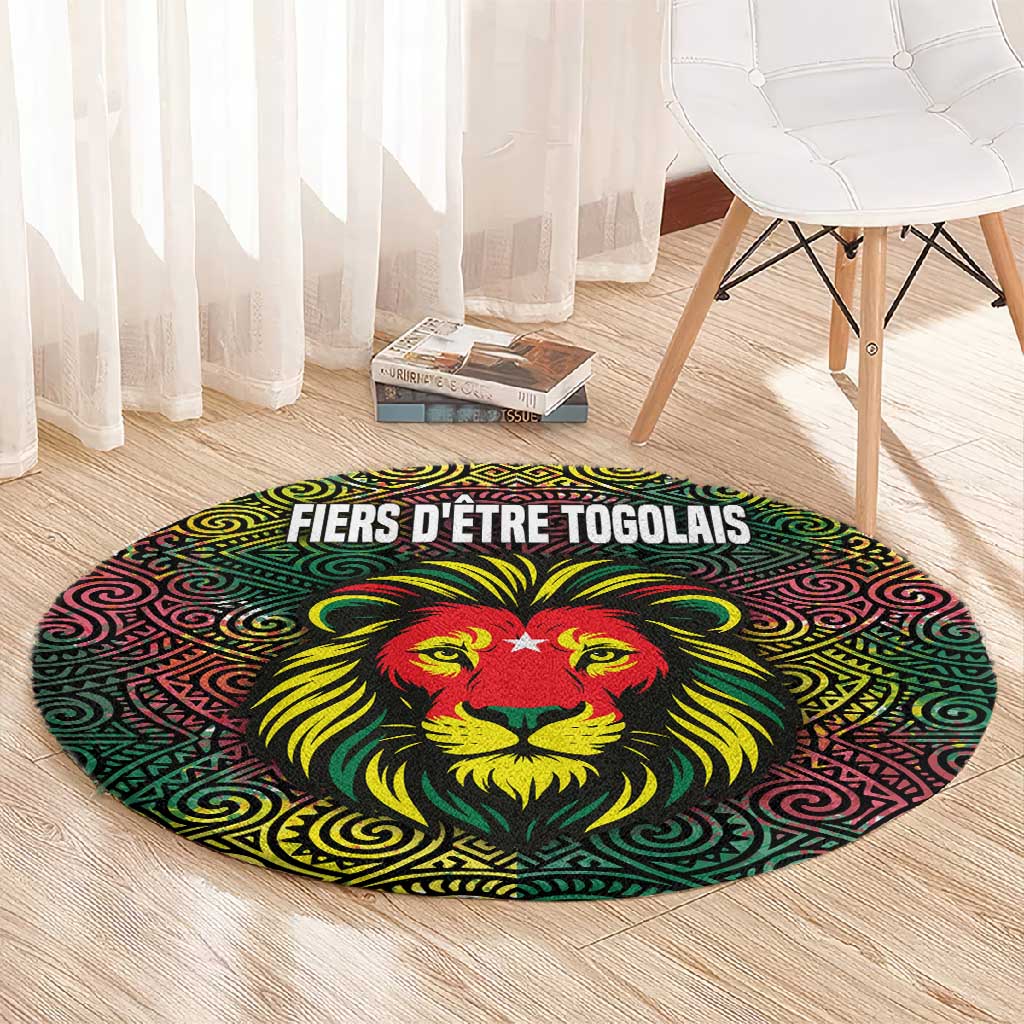 Togo Round Carpet Red Lion Head Design and Traditional African Pattern