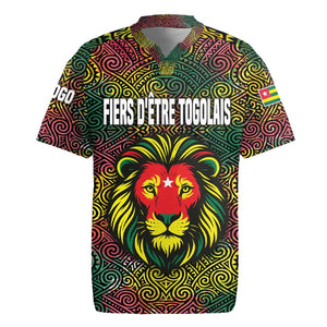 Togo Rugby Jersey Red Lion Head Design and Traditional African Pattern
