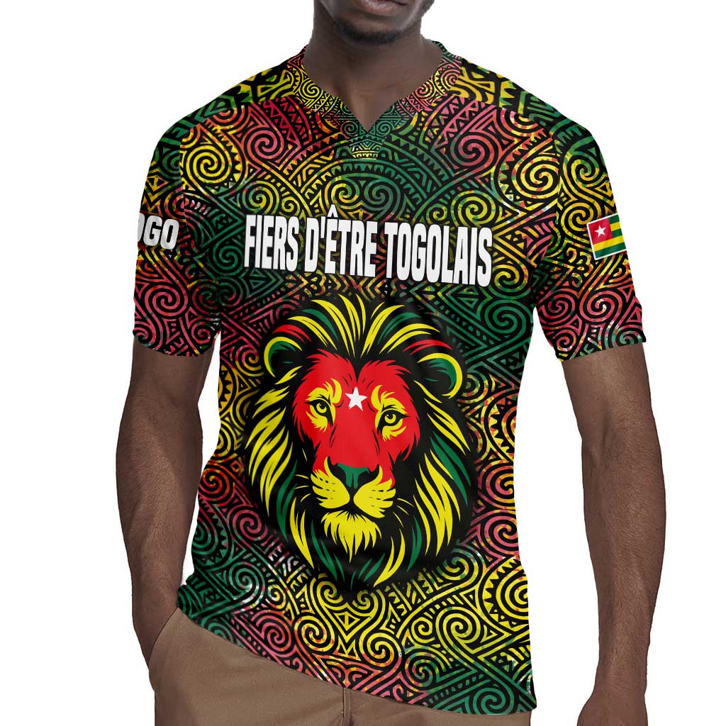 Togo Rugby Jersey Red Lion Head Design and Traditional African Pattern