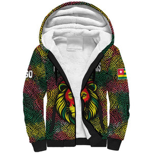 Togo Sherpa Hoodie Red Lion Head Design and Traditional African Pattern