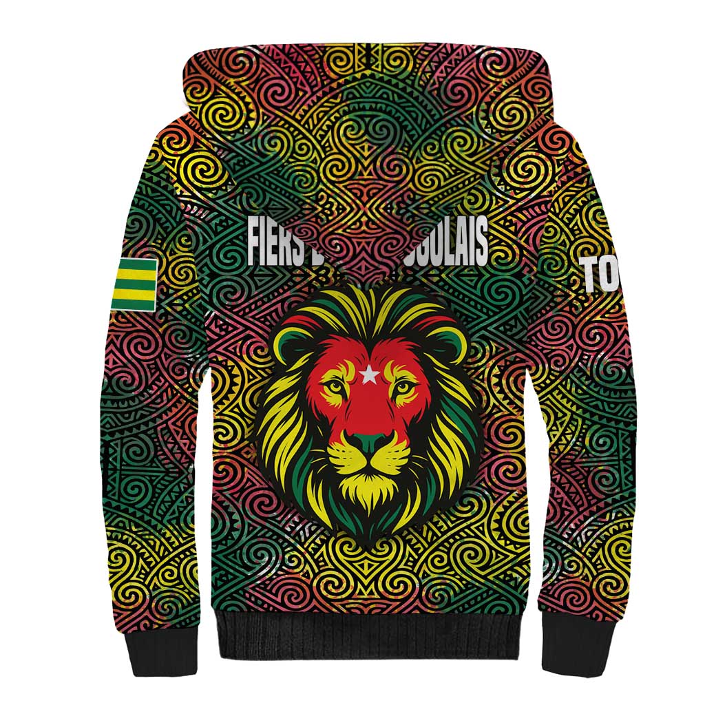 Togo Sherpa Hoodie Red Lion Head Design and Traditional African Pattern