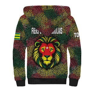 Togo Sherpa Hoodie Red Lion Head Design and Traditional African Pattern