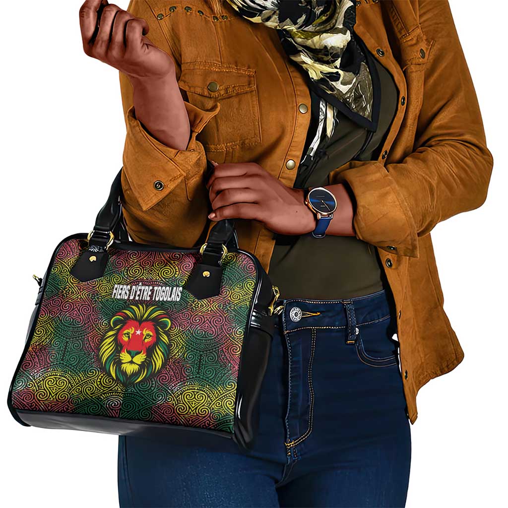 Togo Shoulder Handbag Red Lion Head Design and Traditional African Pattern