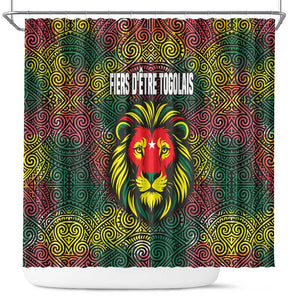 Togo Shower Curtain Red Lion Head Design and Traditional African Pattern
