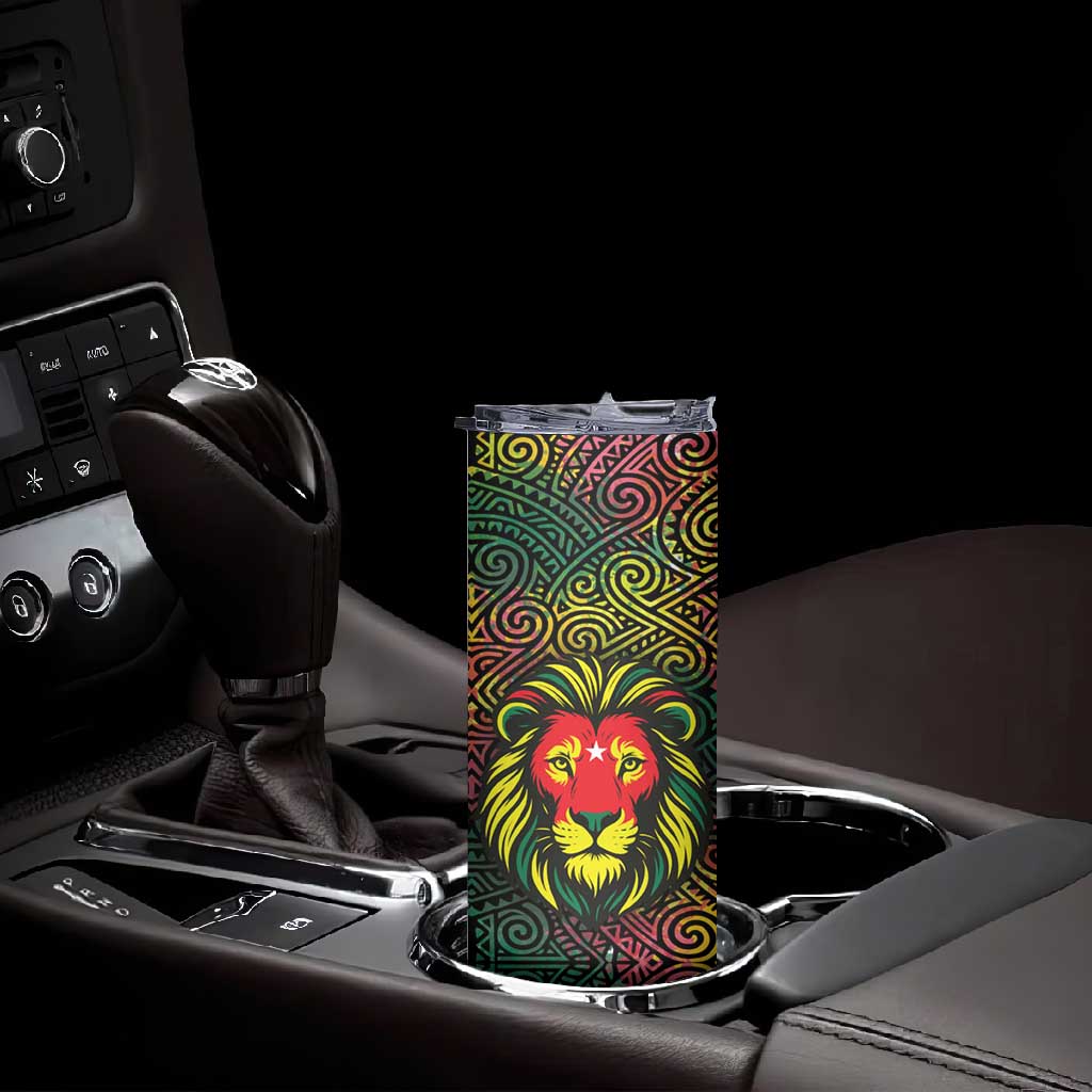 Togo Skinny Tumbler Red Lion Head Design and Traditional African Pattern