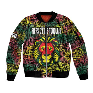 Togo Sleeve Zip Bomber Jacket Red Lion Head Design and Traditional African Pattern