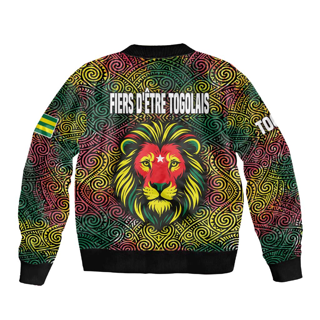 Togo Sleeve Zip Bomber Jacket Red Lion Head Design and Traditional African Pattern