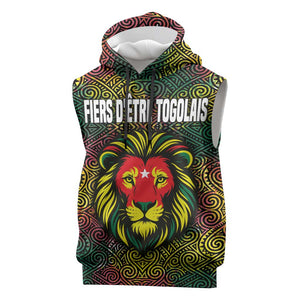 Togo Sleeveless Hoodie Red Lion Head Design and Traditional African Pattern - African Pride