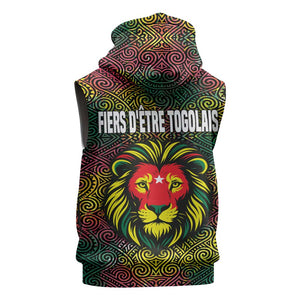 Togo Sleeveless Zip Hoodie Red Lion Head Design and Traditional African Pattern - African Pride