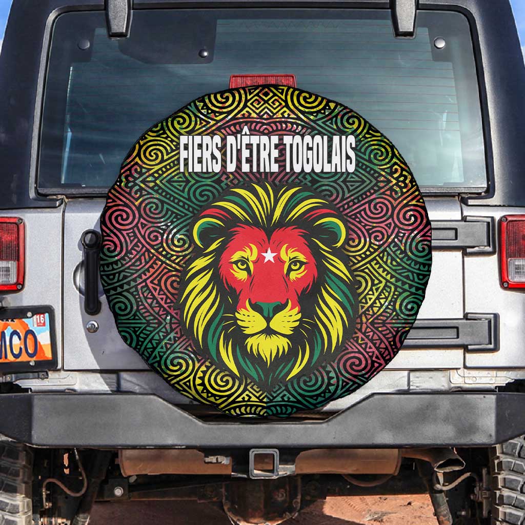 Togo Spare Tire Cover Red Lion Head Design and Traditional African Pattern