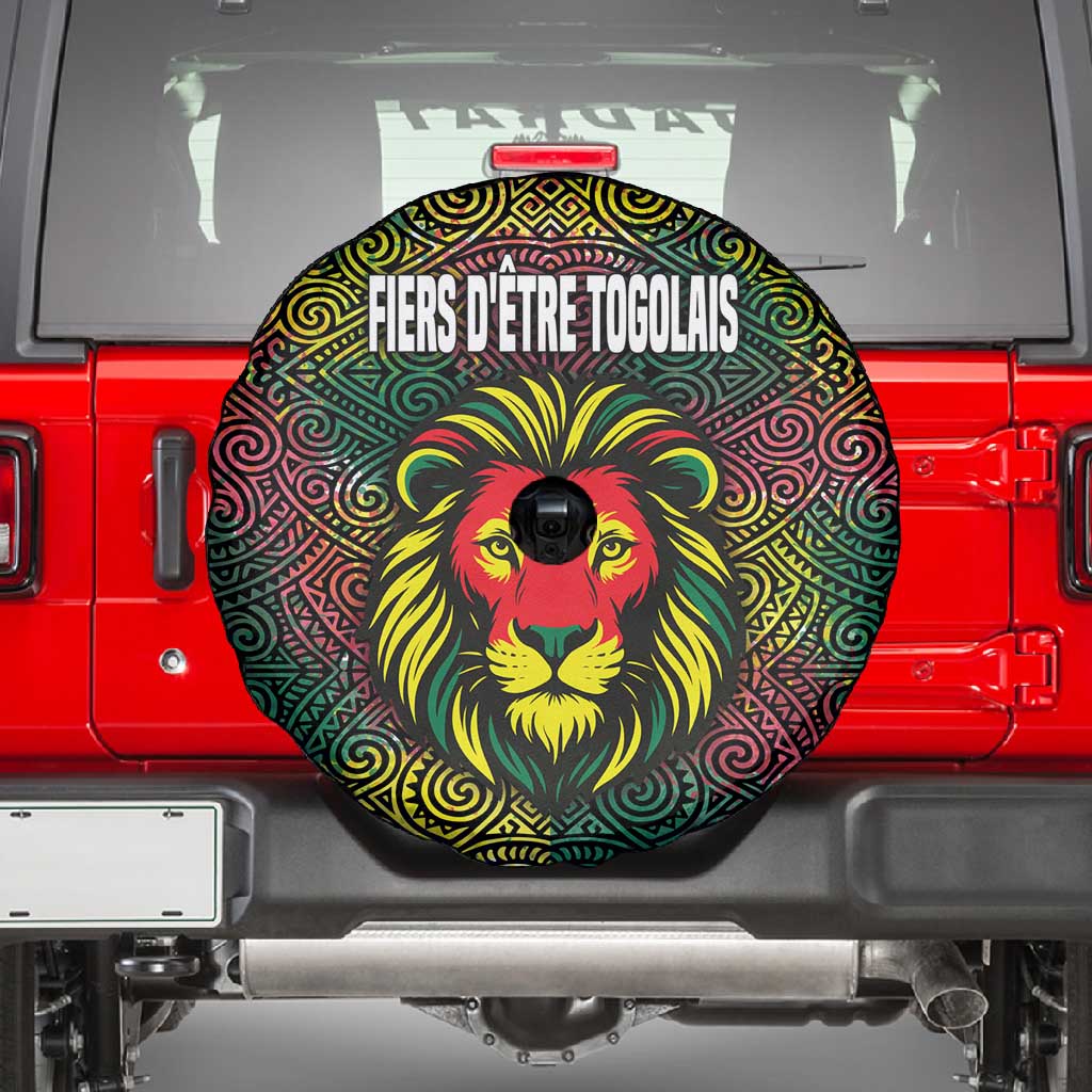 Togo Spare Tire Cover Red Lion Head Design and Traditional African Pattern