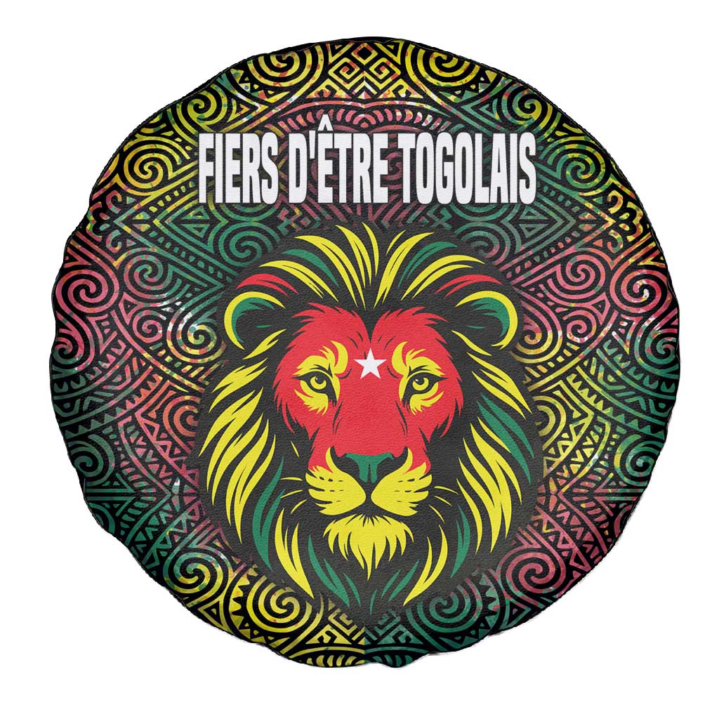 Togo Spare Tire Cover Red Lion Head Design and Traditional African Pattern