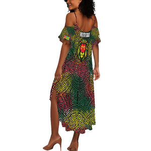 Togo Summer Maxi Dress Red Lion Head Design and Traditional African Pattern