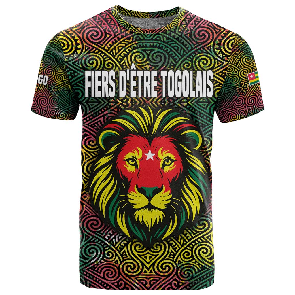 Togo T shirt Red Lion Head Design and Traditional African Pattern
