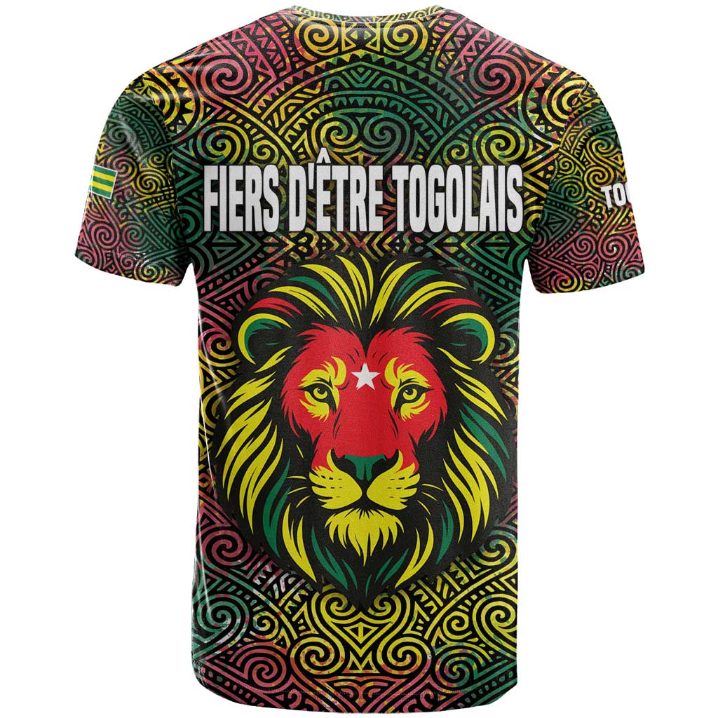 Togo T shirt Red Lion Head Design and Traditional African Pattern