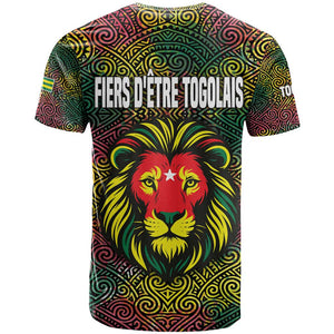 Togo T shirt Red Lion Head Design and Traditional African Pattern