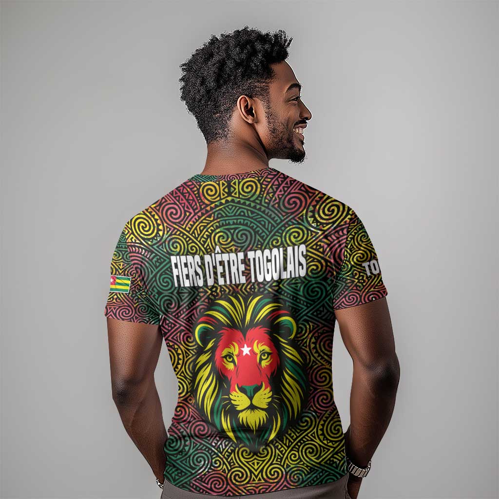 Togo T shirt Red Lion Head Design and Traditional African Pattern