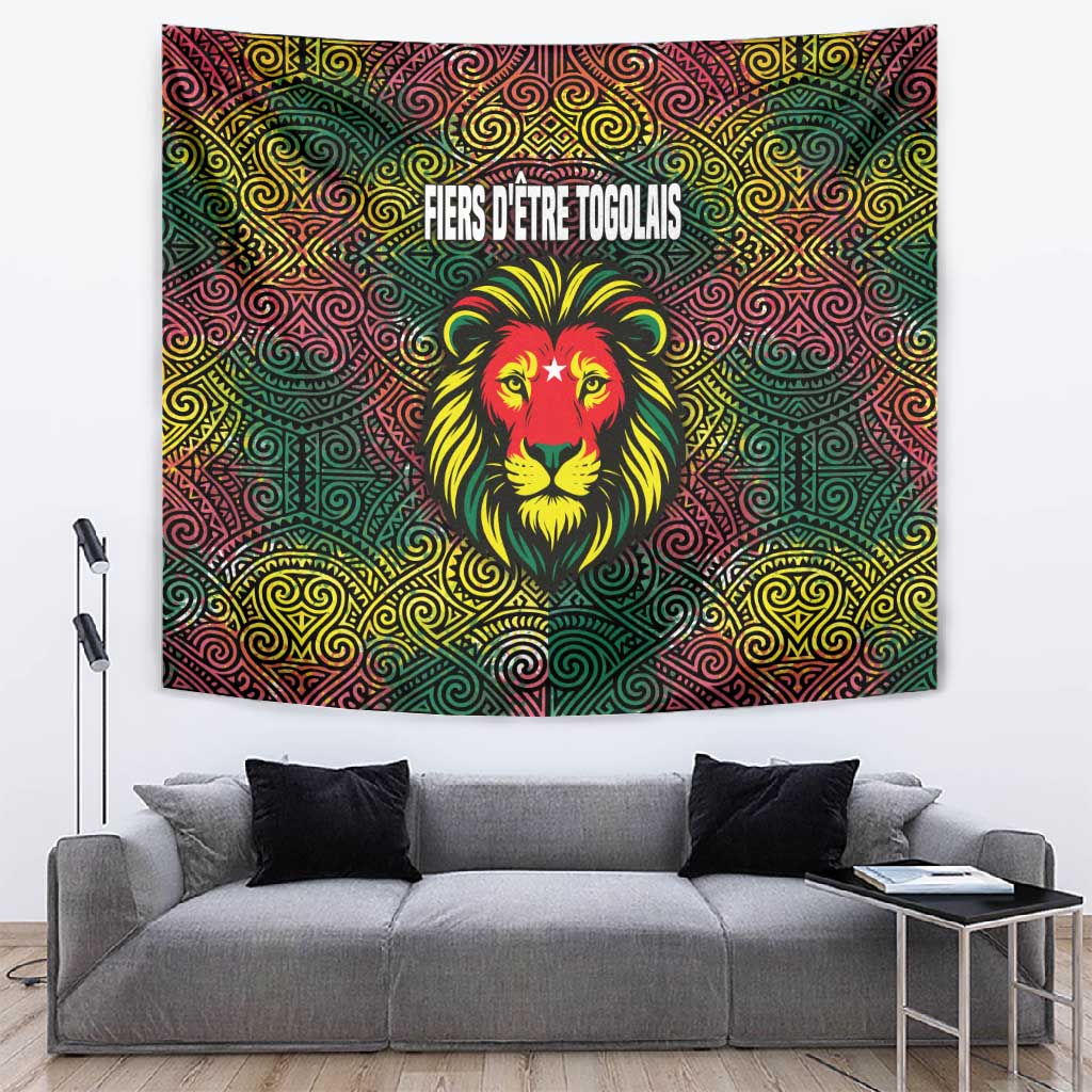Togo Tapestry Red Lion Head Design and Traditional African Pattern