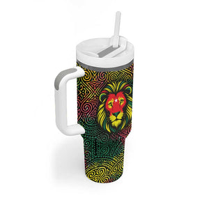 Togo Tumbler With Handle Red Lion Head Design and Traditional African Pattern
