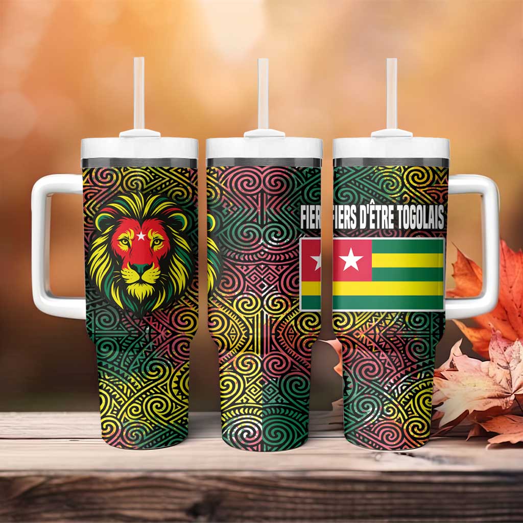 Togo Tumbler With Handle Red Lion Head Design and Traditional African Pattern