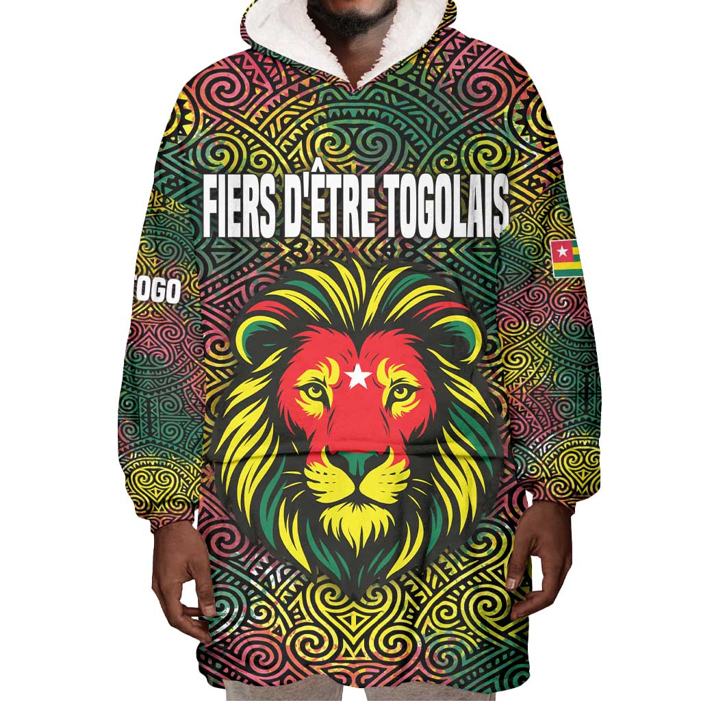 Togo Wearable Blanket Hoodie Red Lion Head Design and Traditional African Pattern