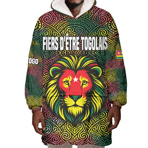 Togo Wearable Blanket Hoodie Red Lion Head Design and Traditional African Pattern