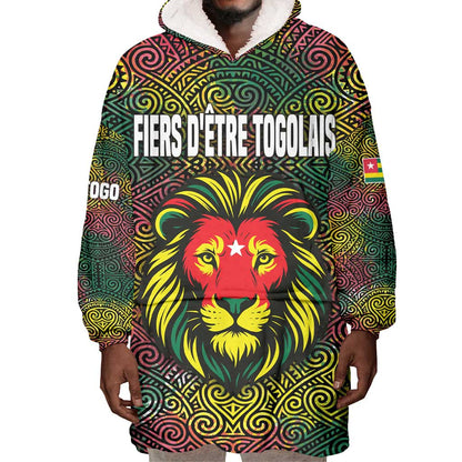 Togo Wearable Blanket Hoodie Red Lion Head Design and Traditional African Pattern