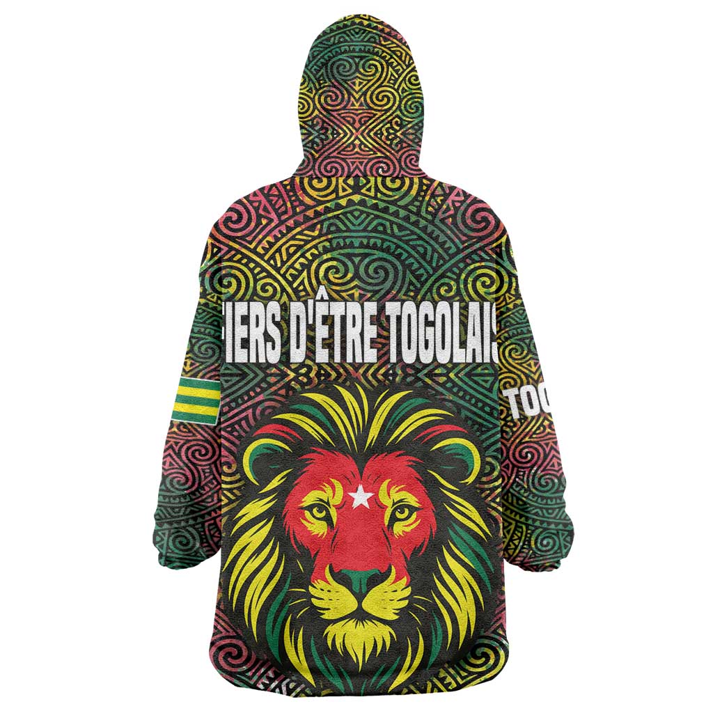 Togo Wearable Blanket Hoodie Red Lion Head Design and Traditional African Pattern