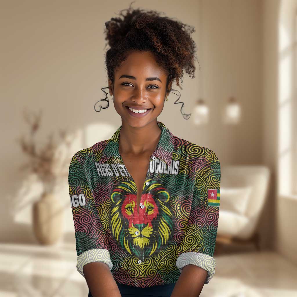 Togo Women Casual Shirt Red Lion Head Design and Traditional African Pattern