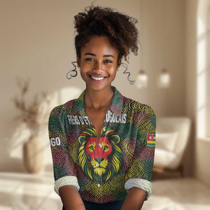 Togo Women Casual Shirt Red Lion Head Design and Traditional African Pattern