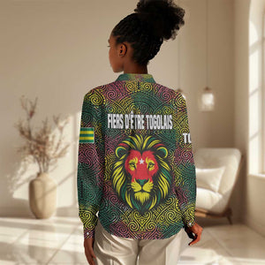 Togo Women Casual Shirt Red Lion Head Design and Traditional African Pattern