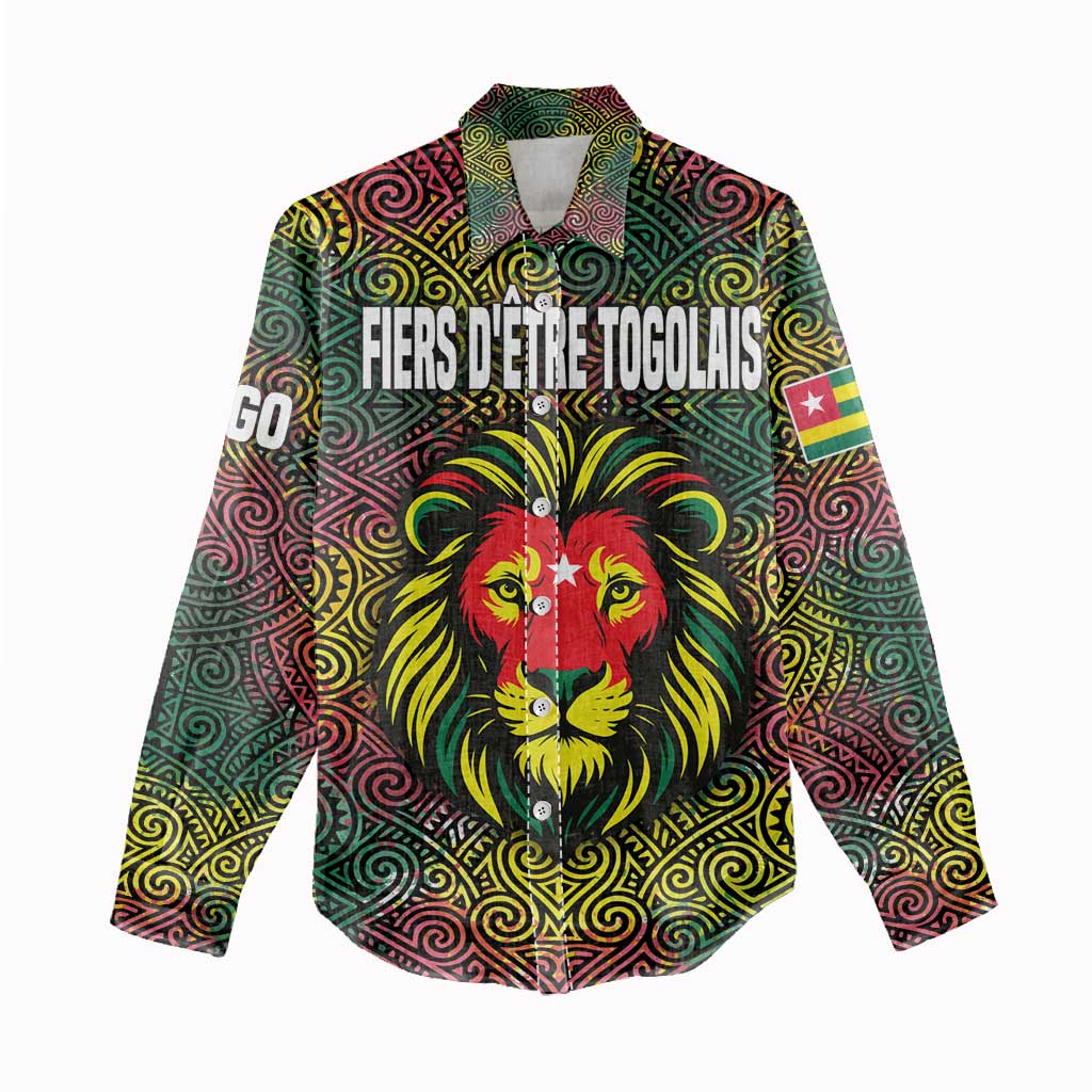Togo Women Casual Shirt Red Lion Head Design and Traditional African Pattern
