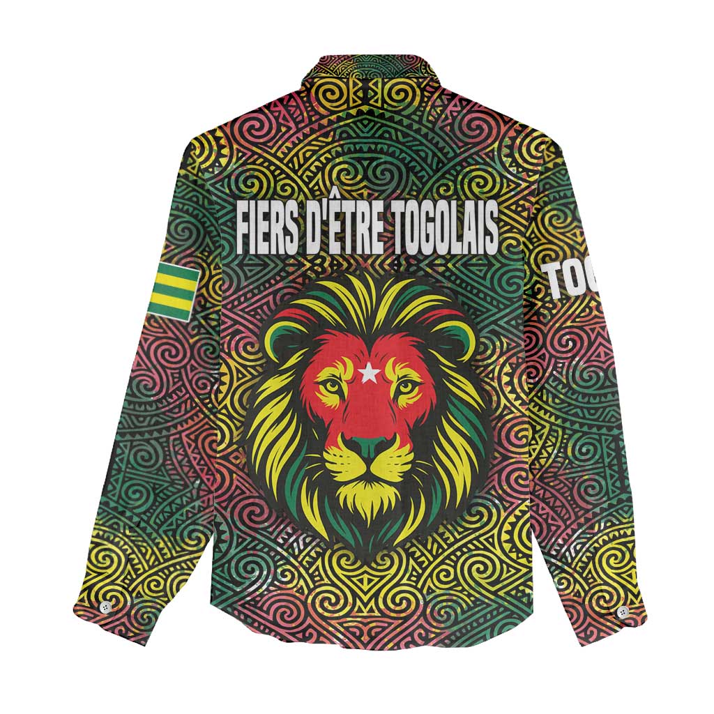 Togo Women Casual Shirt Red Lion Head Design and Traditional African Pattern