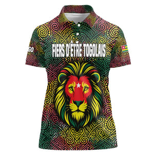 Togo Women Polo Shirt Red Lion Head Design and Traditional African Pattern