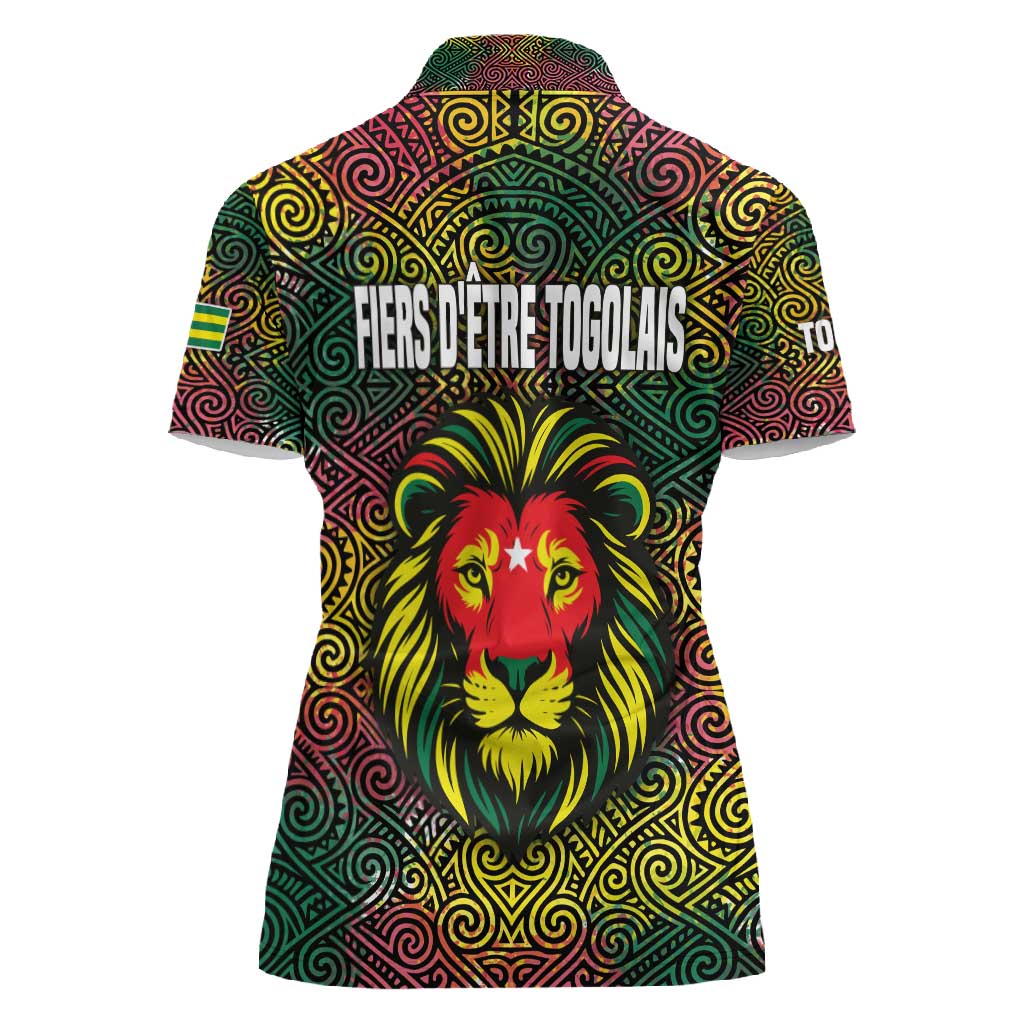 Togo Women Polo Shirt Red Lion Head Design and Traditional African Pattern