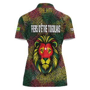 Togo Women Polo Shirt Red Lion Head Design and Traditional African Pattern