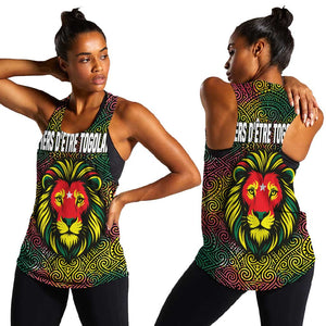 Togo Women Racerback Tank Red Lion Head Design and Traditional African Pattern
