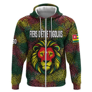 Togo Zip Hoodie Red Lion Head Design and Traditional African Pattern