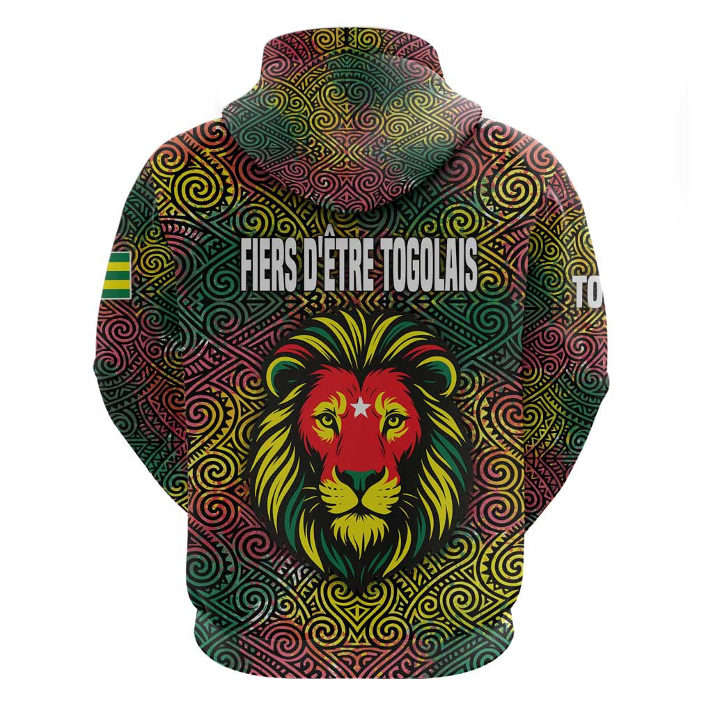 Togo Zip Hoodie Red Lion Head Design and Traditional African Pattern