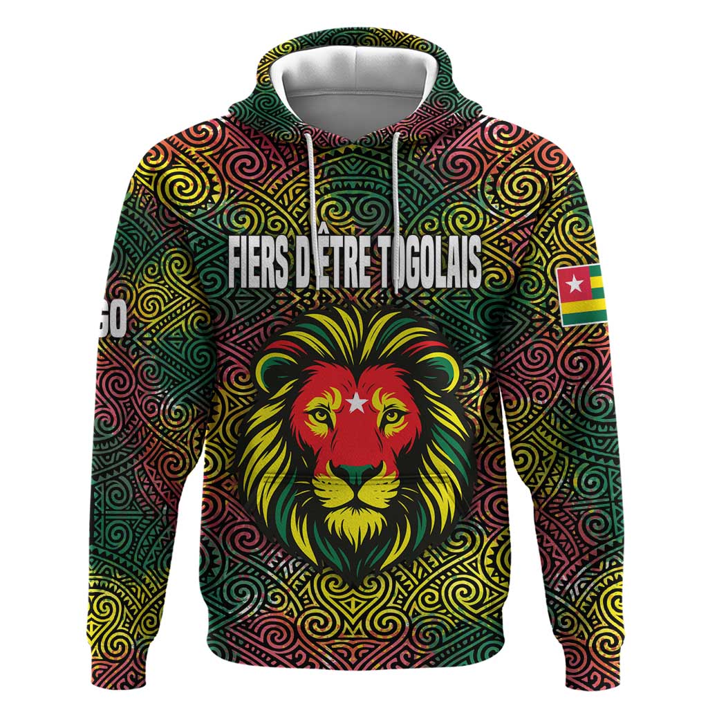 Togo Zip Hoodie Red Lion Head Design and Traditional African Pattern