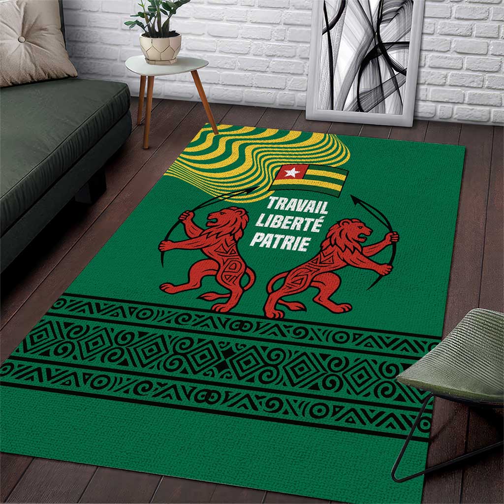 Togo Area Rug - Red Twin Lions and Travail Liberté Patrie Slogan