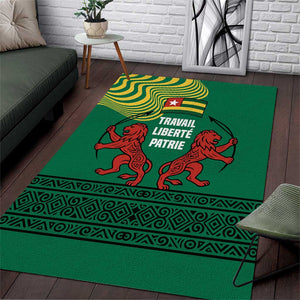 Togo Area Rug - Red Twin Lions and Travail Liberté Patrie Slogan