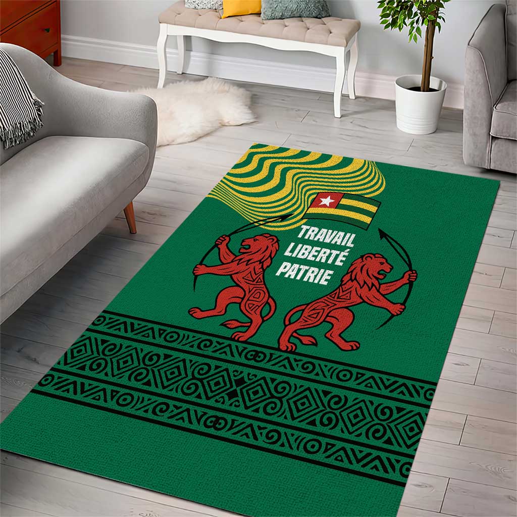 Togo Area Rug - Red Twin Lions and Travail Liberté Patrie Slogan